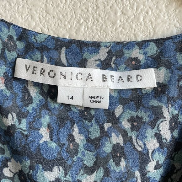 Veronica Beard Dress Anjali Ruched Blue Floral Print Silk Mini Length Womens 14 - Picture 7 of 14